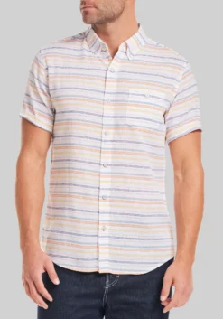 Weatherproof Vintage Tailored Fit Short Sleeve Stripe Button Up Shirt