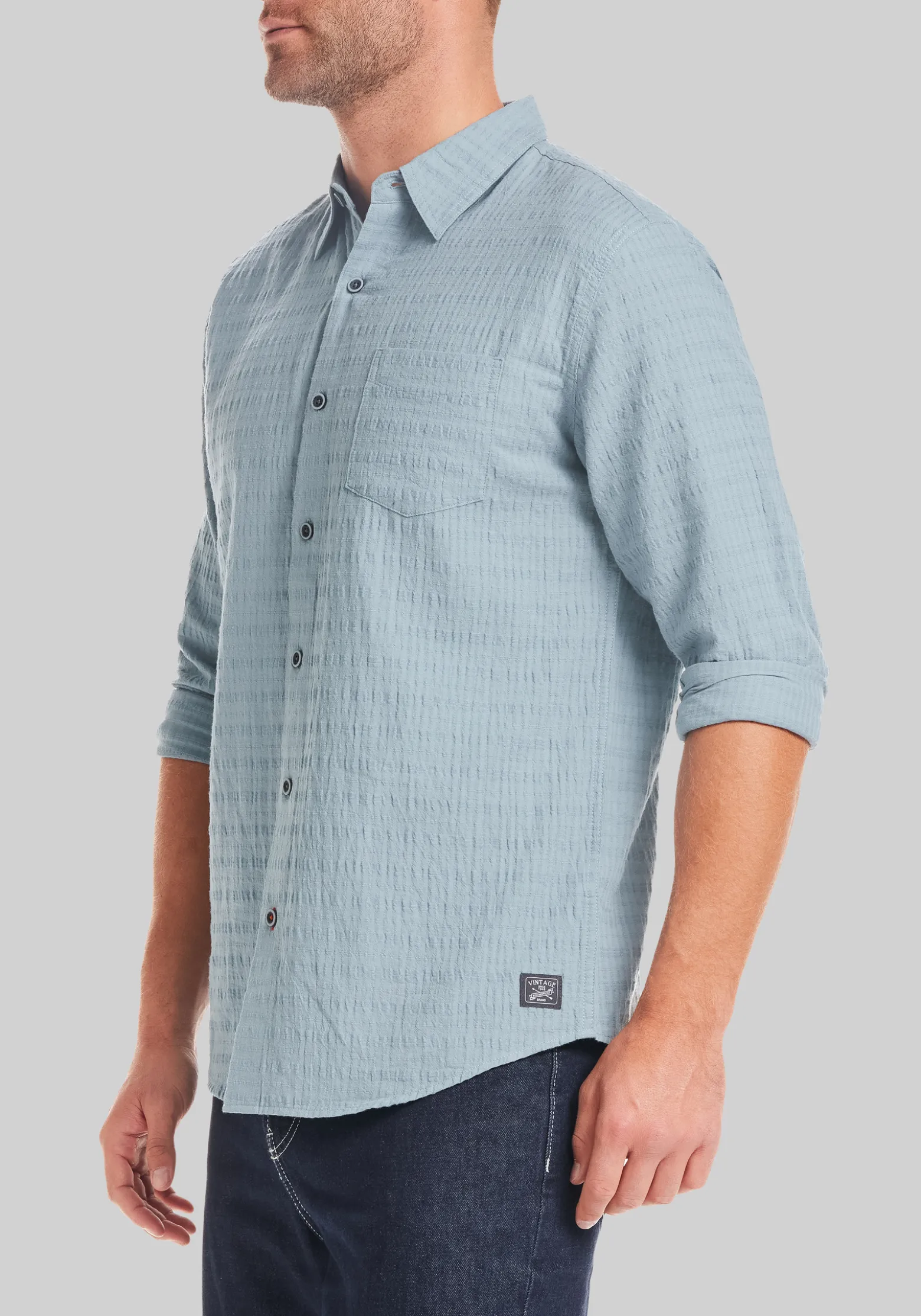 Weatherproof Vintage Tailored Fit Horizontal Crinkle Dobby Button Up Shirt