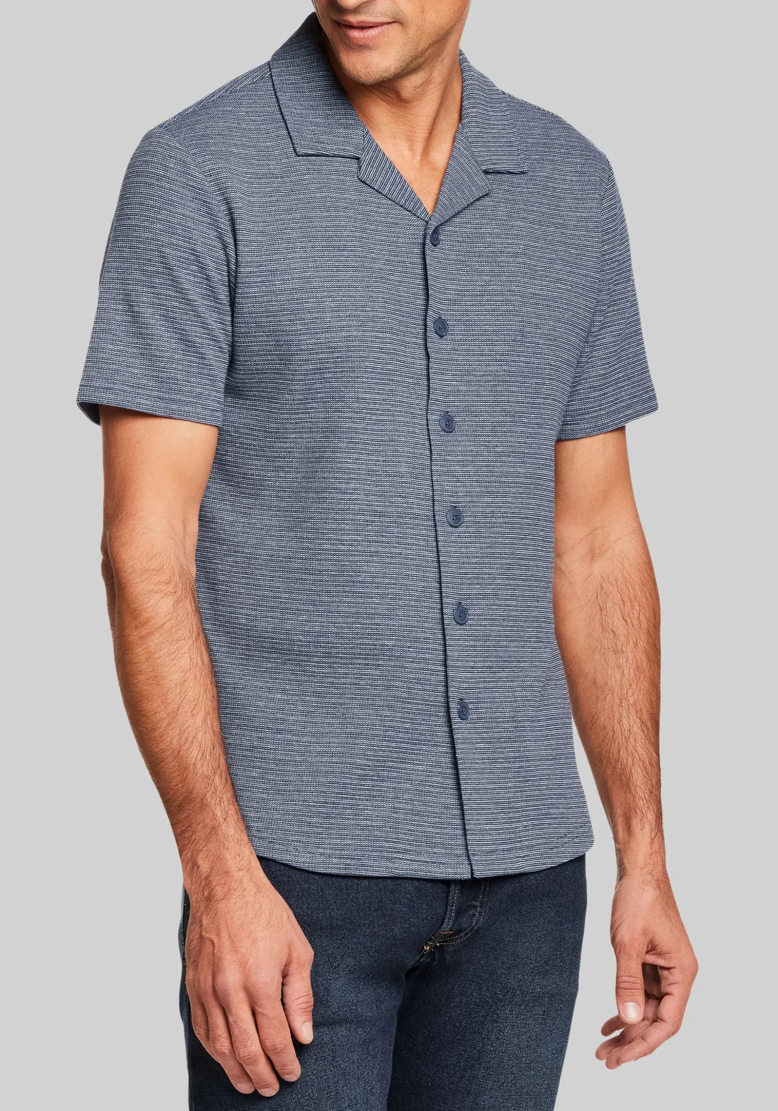 Weatherproof Vintage Traditional Fit Variegated Microstripe Coatfront Knit Button Up Shirt