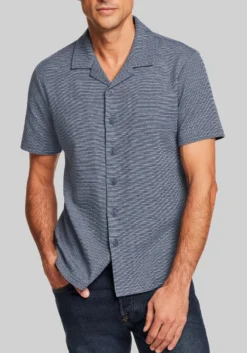 Weatherproof Vintage Traditional Fit Variegated Microstripe Coatfront Knit Button Up Shirt