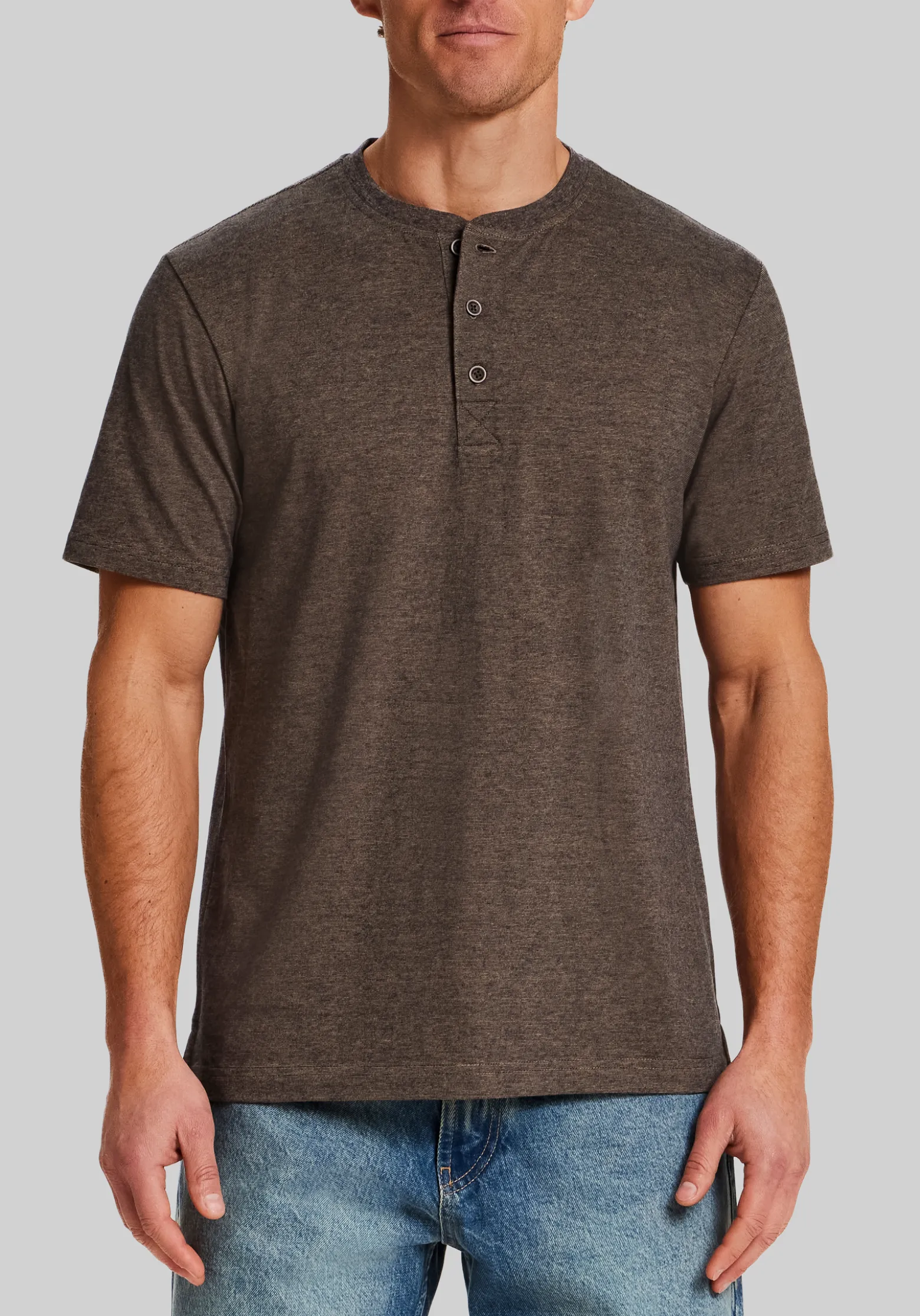 Weatherproof Vintage Traditional Fit Microstripe Short Sleeve Henley